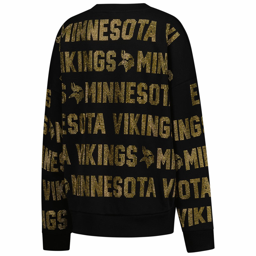 Minnesota Vikings Gameday Couture Women's Oversized Hype Era Rhinestone Text Sweatshirt Black | NFL