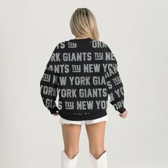New York Giants Gameday Couture Women's Oversized Hype Era Rhinestone Text Sweatshirt Black | NFL