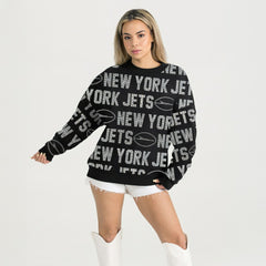 New York Jets Gameday Couture Women's Oversized Hype Era Rhinestone Text Sweatshirt Black | NFL