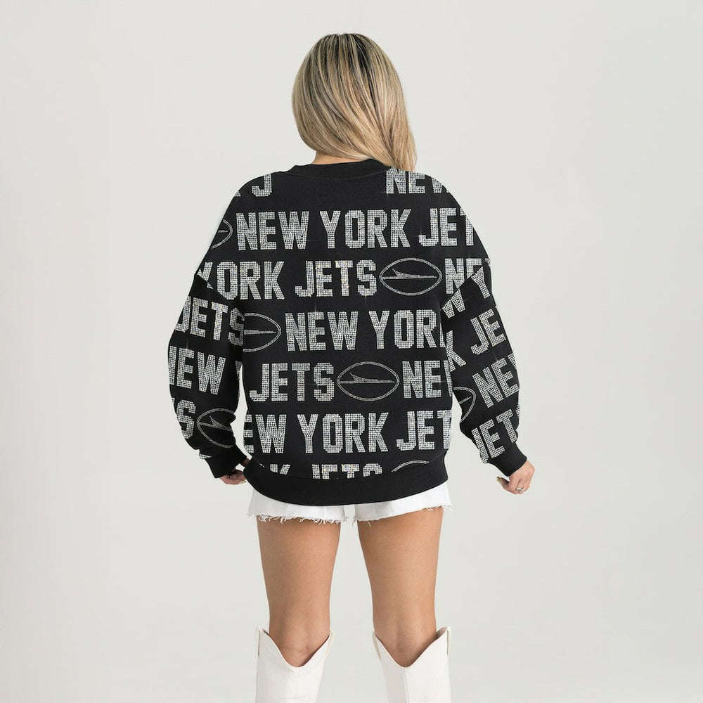 New York Jets Gameday Couture Women's Oversized Hype Era Rhinestone Text Sweatshirt Black | NFL