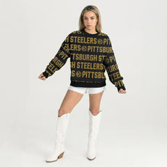 Pittsburgh Steelers Gameday Couture Women's Oversized Hype Era Rhinestone Text Sweatshirt Black | NFL