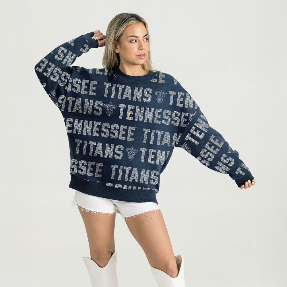 Tennessee Titans Gameday Couture Women's Oversized Hype Era Rhinestone Text Sweatshirt Navy | NFL