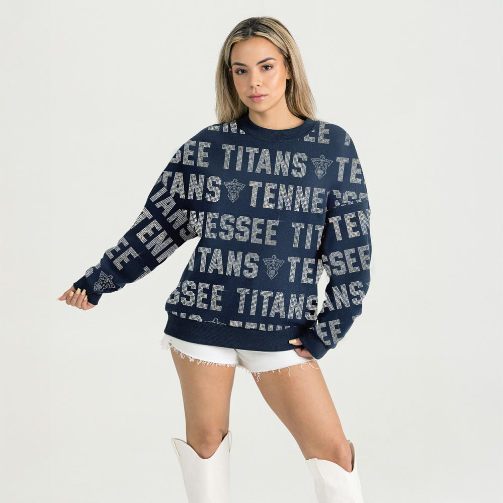 Tennessee Titans Gameday Couture Women's Oversized Hype Era Rhinestone Text Sweatshirt Navy | NFL