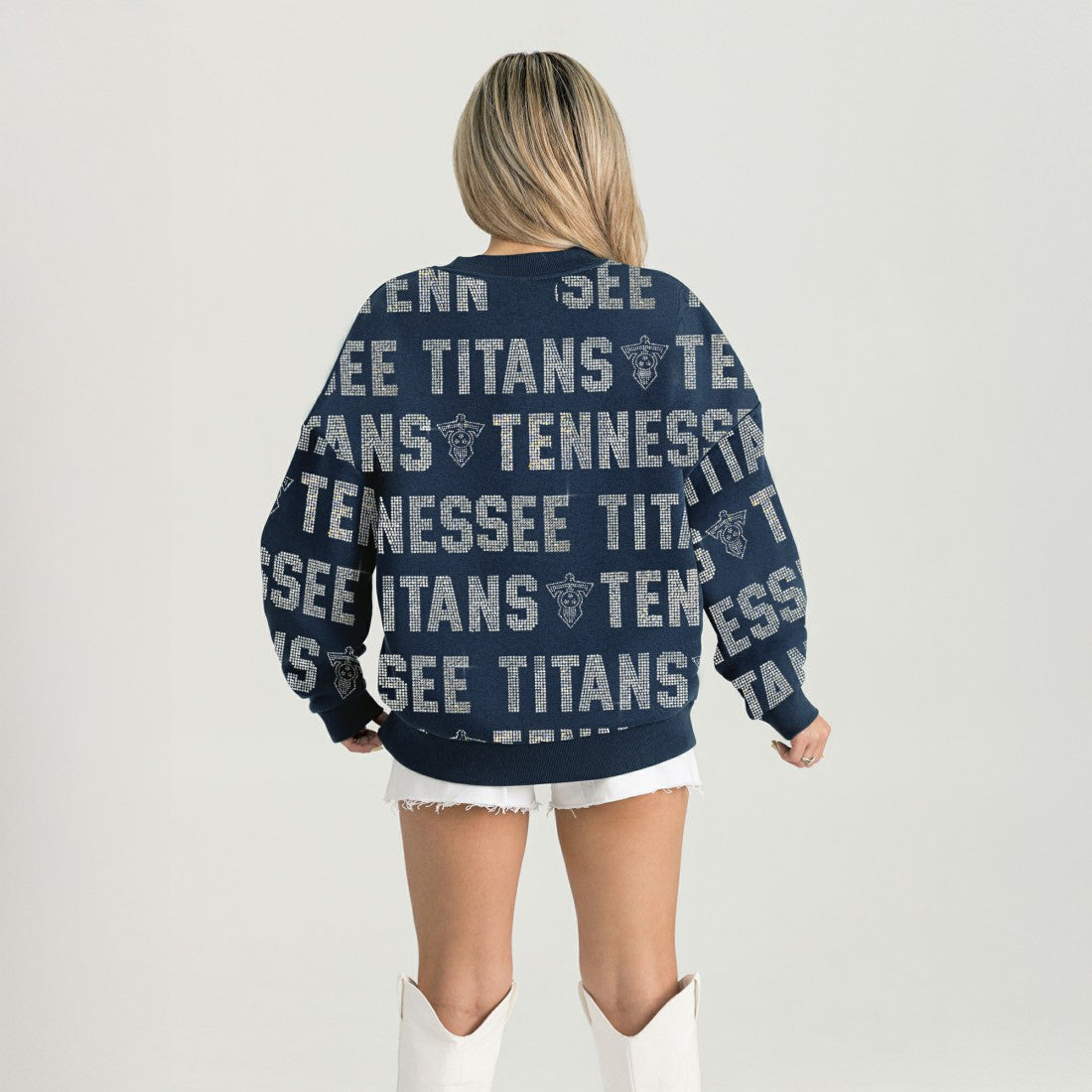 Tennessee Titans Gameday Couture Women's Oversized Hype Era Rhinestone Text Sweatshirt Navy | NFL