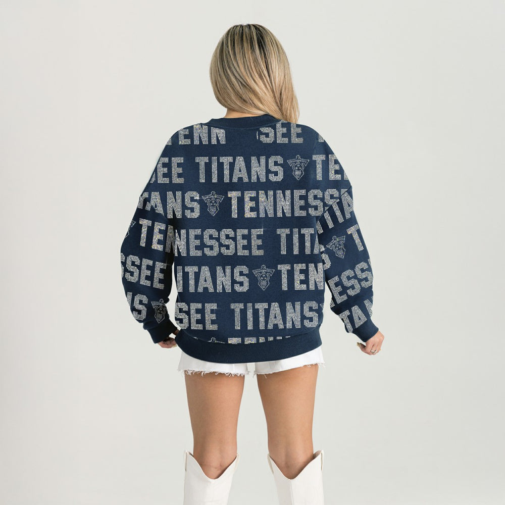 Tennessee Titans Gameday Couture Women's Oversized Hype Era Rhinestone Text Sweatshirt Navy | NFL