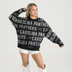 Carolina Panthers Gameday Couture Women's Oversized Hype Era Rhinestone Text Sweatshirt Black | NFL