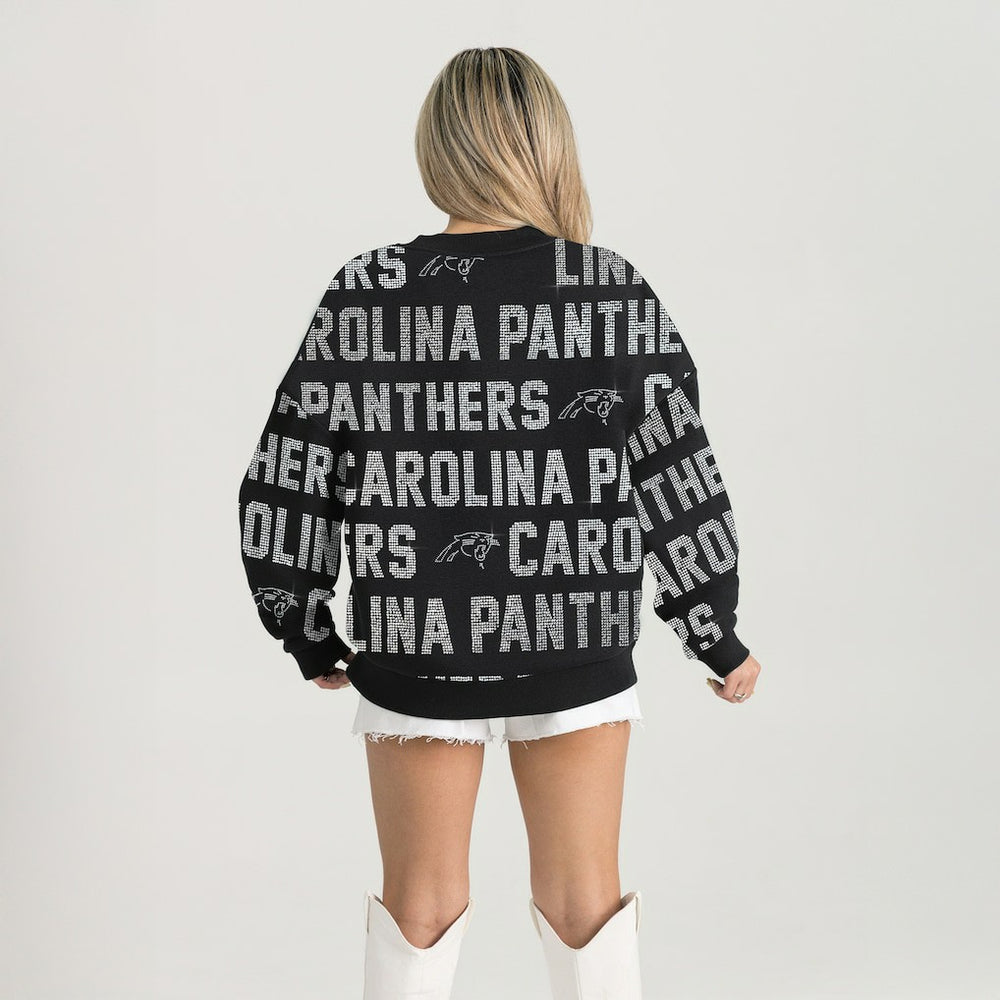 Carolina Panthers Gameday Couture Women's Oversized Hype Era Rhinestone Text Sweatshirt Black | NFL
