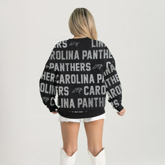 Carolina Panthers Gameday Couture Women's Oversized Hype Era Rhinestone Text Sweatshirt Black | NFL