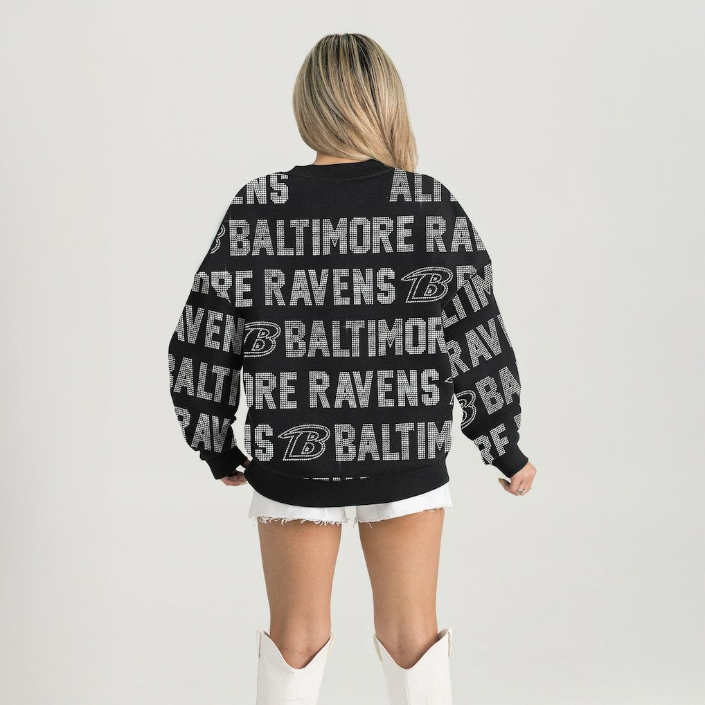 Baltimore Ravens Gameday Couture Women's Oversized Hype Era Rhinestone Text Sweatshirt Black | NFL