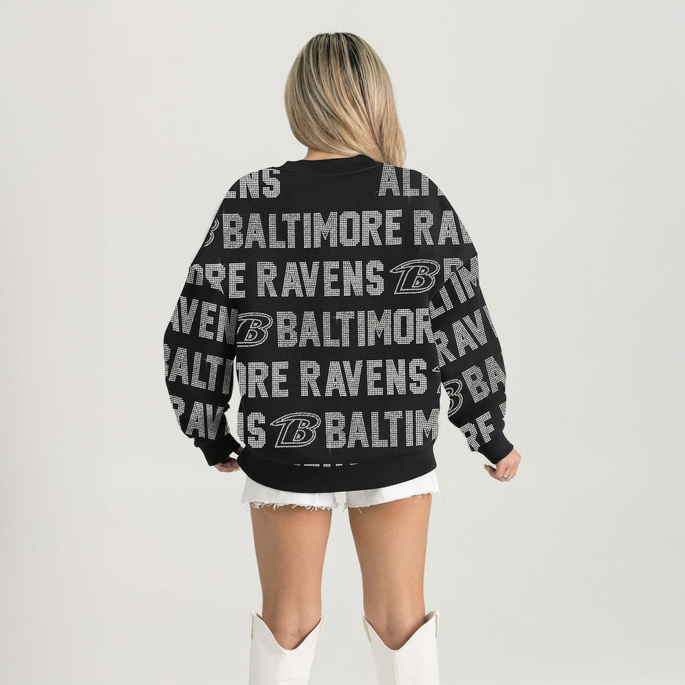 Baltimore Ravens Gameday Couture Women's Oversized Hype Era Rhinestone Text Sweatshirt Black | NFL