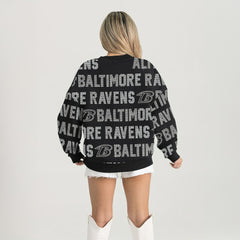 Baltimore Ravens Gameday Couture Women's Oversized Hype Era Rhinestone Text Sweatshirt Black | NFL