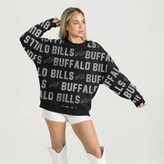 Buffalo Bills Gameday Couture Women's Oversized Hype Era Rhinestone Text Sweatshirt Black | NFL