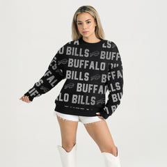 Buffalo Bills Gameday Couture Women's Oversized Hype Era Rhinestone Text Sweatshirt Black | NFL
