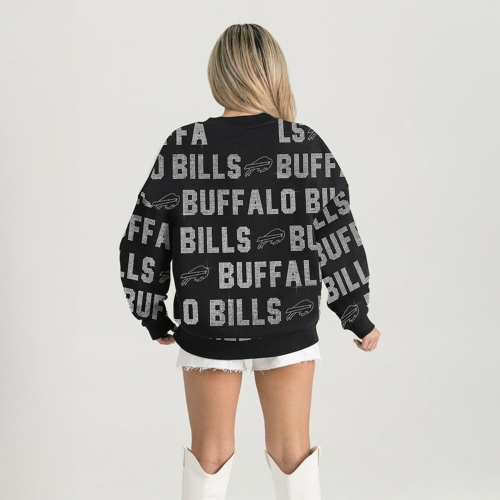 Buffalo Bills Gameday Couture Women's Oversized Hype Era Rhinestone Text Sweatshirt Black | NFL