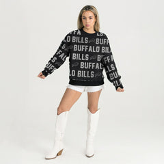 Buffalo Bills Gameday Couture Women's Oversized Hype Era Rhinestone Text Sweatshirt Black | NFL