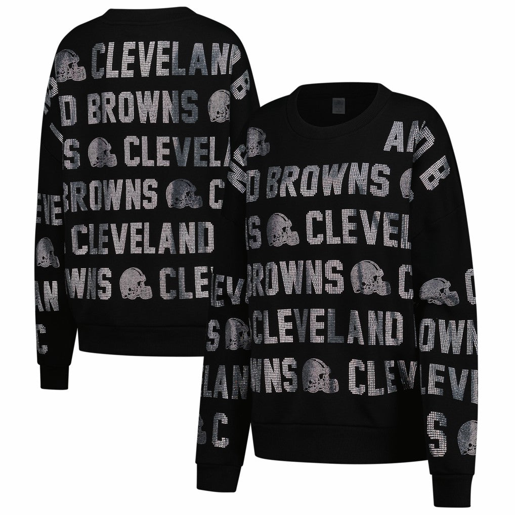 Cleveland Browns Gameday Couture Women's Oversized Hype Era Rhinestone Text Sweatshirt Black | NFL