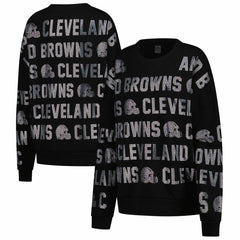 Cleveland Browns Gameday Couture Women's Oversized Hype Era Rhinestone Text Sweatshirt Black | NFL