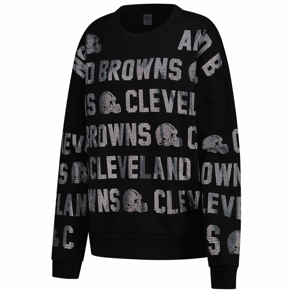 Cleveland Browns Gameday Couture Women's Oversized Hype Era Rhinestone Text Sweatshirt Black | NFL