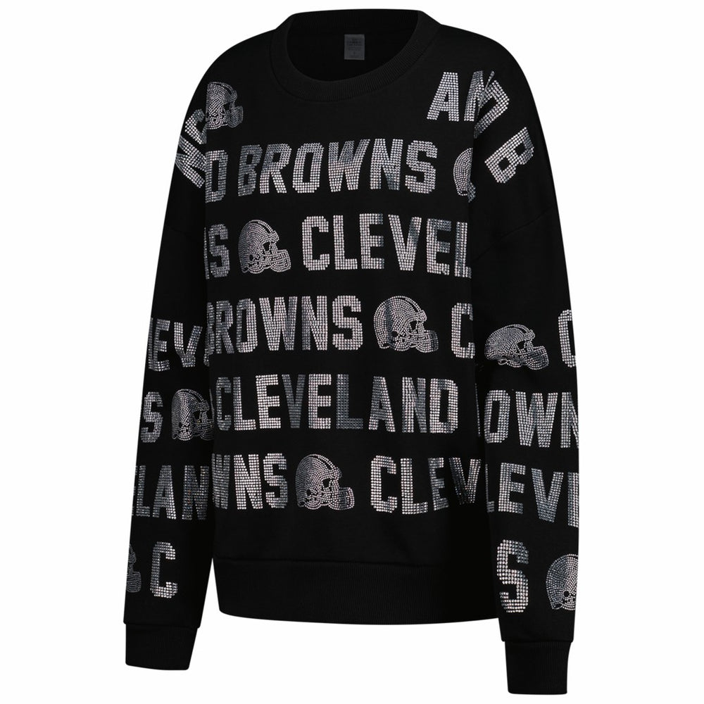 Cleveland Browns Gameday Couture Women's Oversized Hype Era Rhinestone Text Sweatshirt Black | NFL