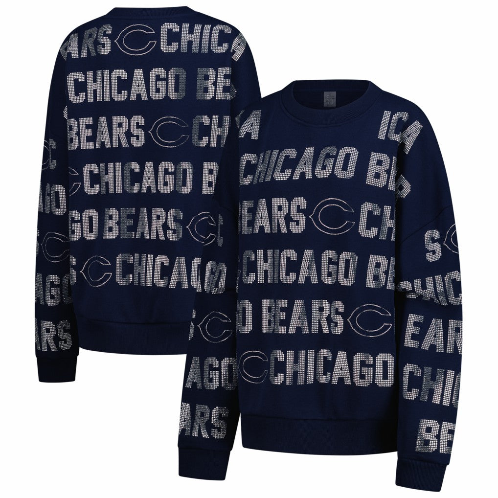Chicago Bears Gameday Couture Women's Oversized Hype Era Rhinestone Text Sweatshirt Navy | NFL