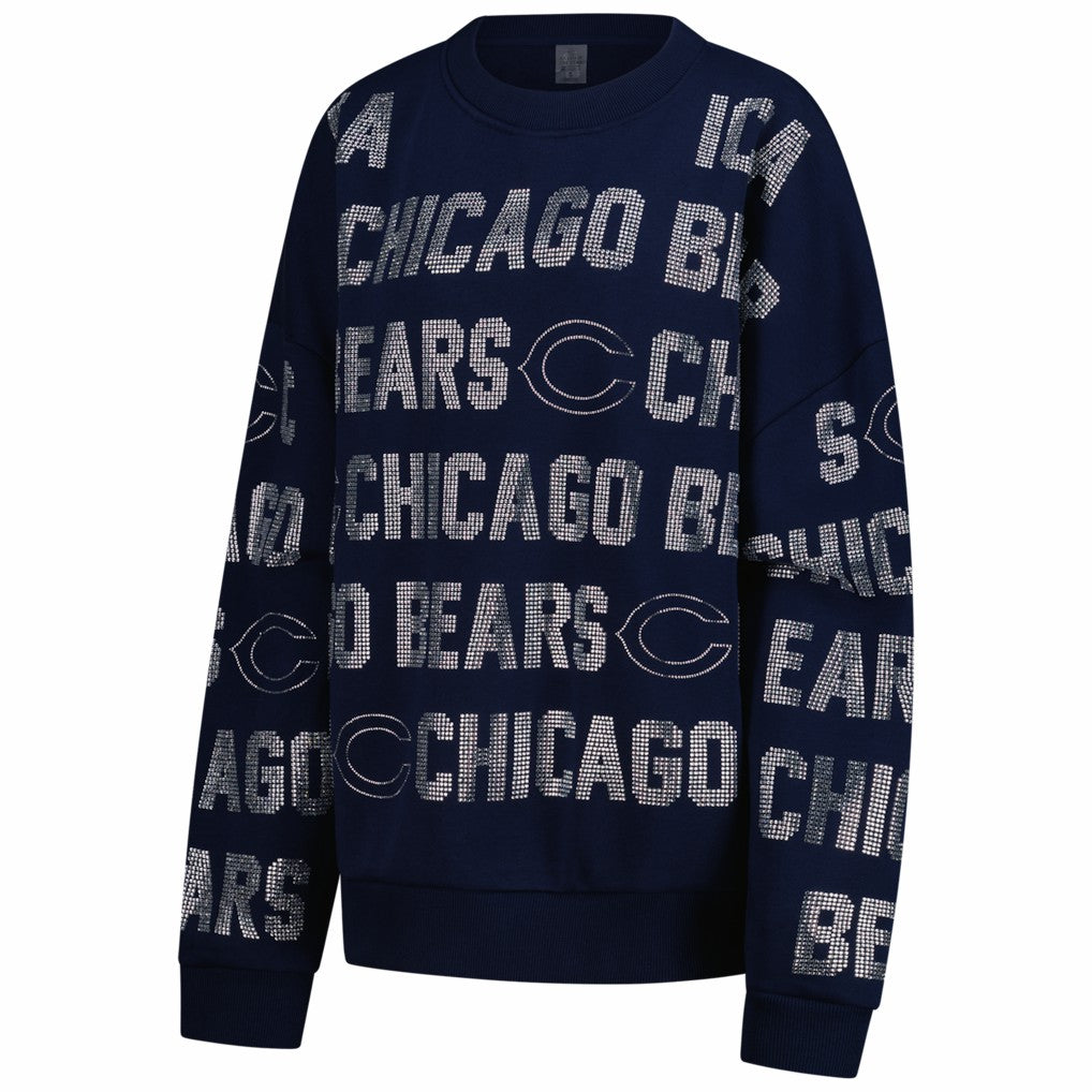 Chicago Bears Gameday Couture Women's Oversized Hype Era Rhinestone Text Sweatshirt Navy | NFL