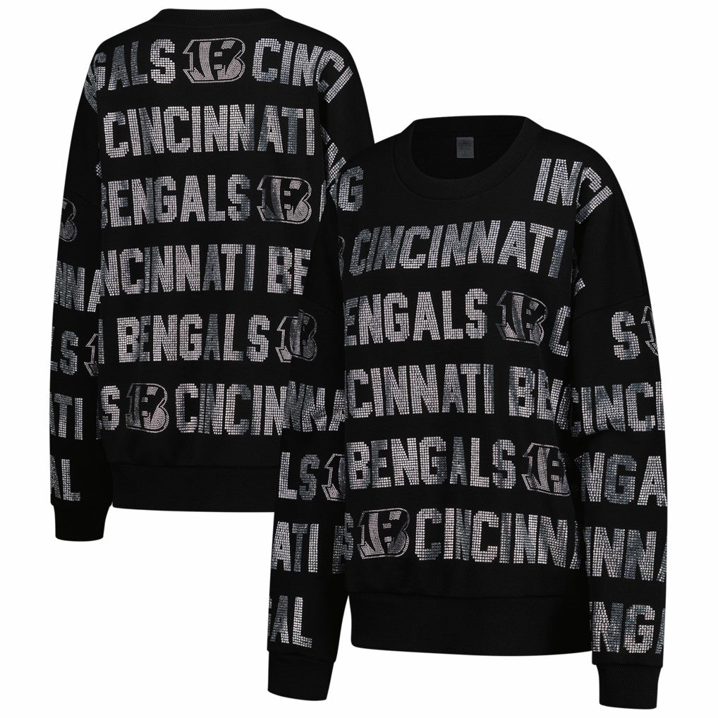 Cincinnati Bengals Gameday Couture Women's Oversized Hype Era Rhinestone Text Sweatshirt Black | NFL
