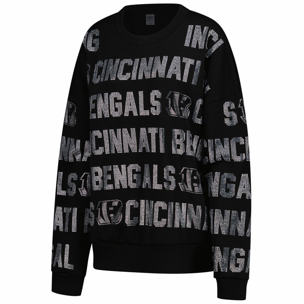 Cincinnati Bengals Gameday Couture Women's Oversized Hype Era Rhinestone Text Sweatshirt Black | NFL
