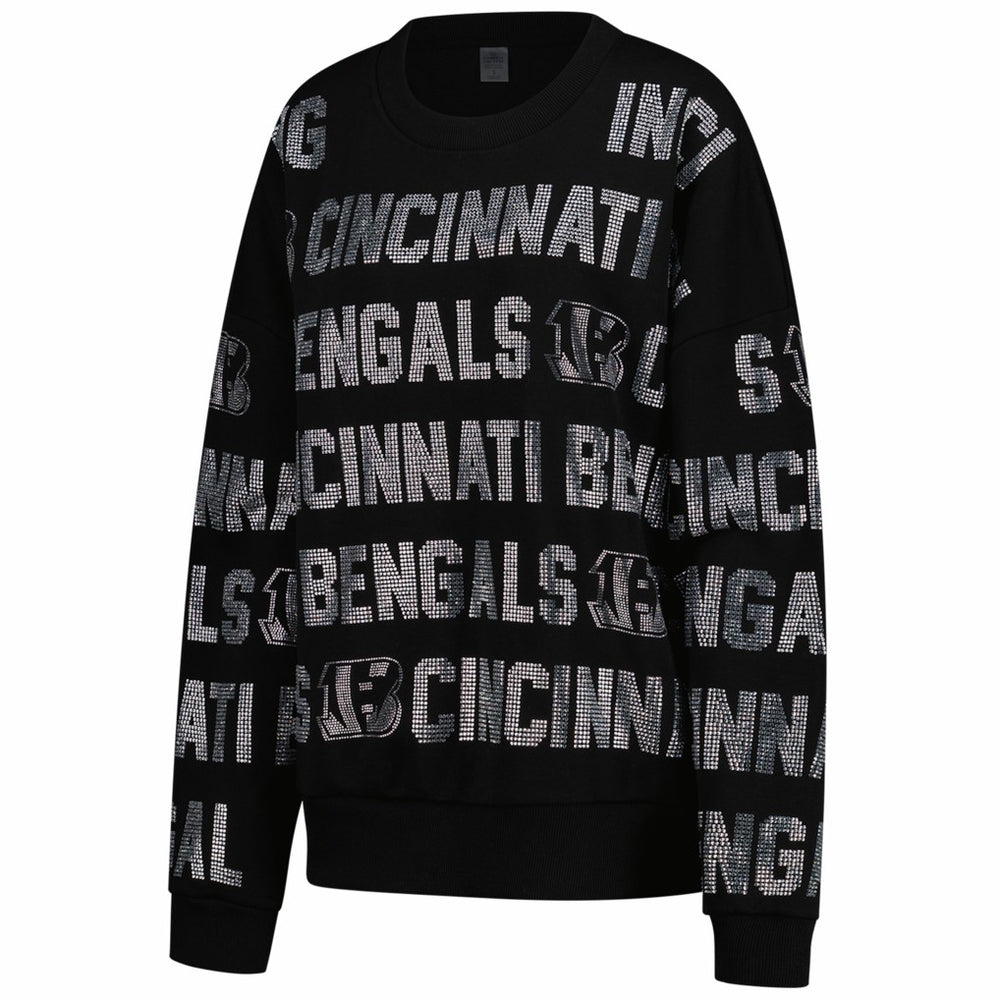 Cincinnati Bengals Gameday Couture Women's Oversized Hype Era Rhinestone Text Sweatshirt Black | NFL