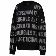 Cincinnati Bengals Gameday Couture Women's Oversized Hype Era Rhinestone Text Sweatshirt Black | NFL