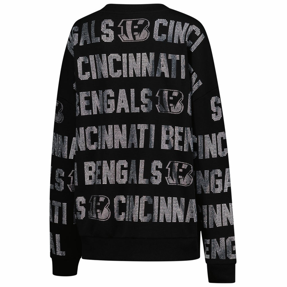 Cincinnati Bengals Gameday Couture Women's Oversized Hype Era Rhinestone Text Sweatshirt Black | NFL
