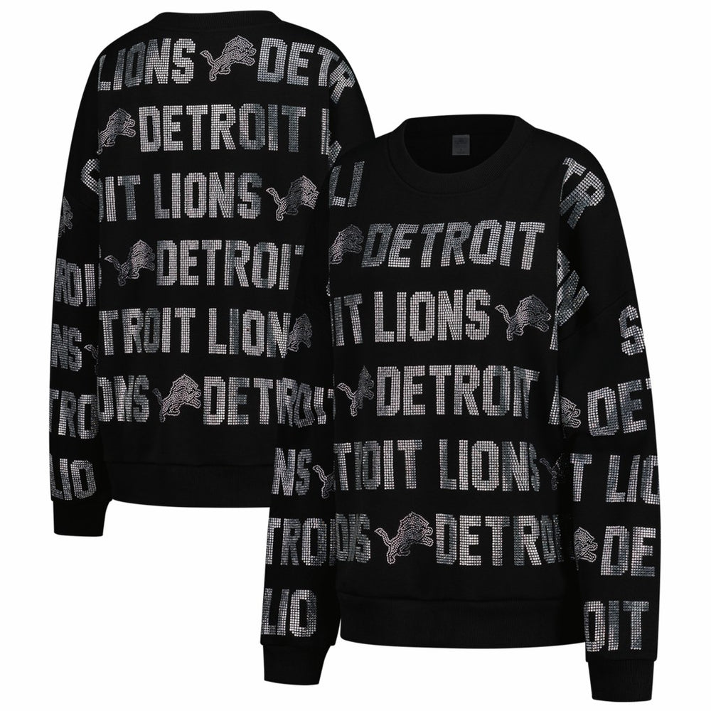 Detroit Lions Gameday Couture Women's Oversized Hype Era Rhinestone Text Sweatshirt Black | NFL