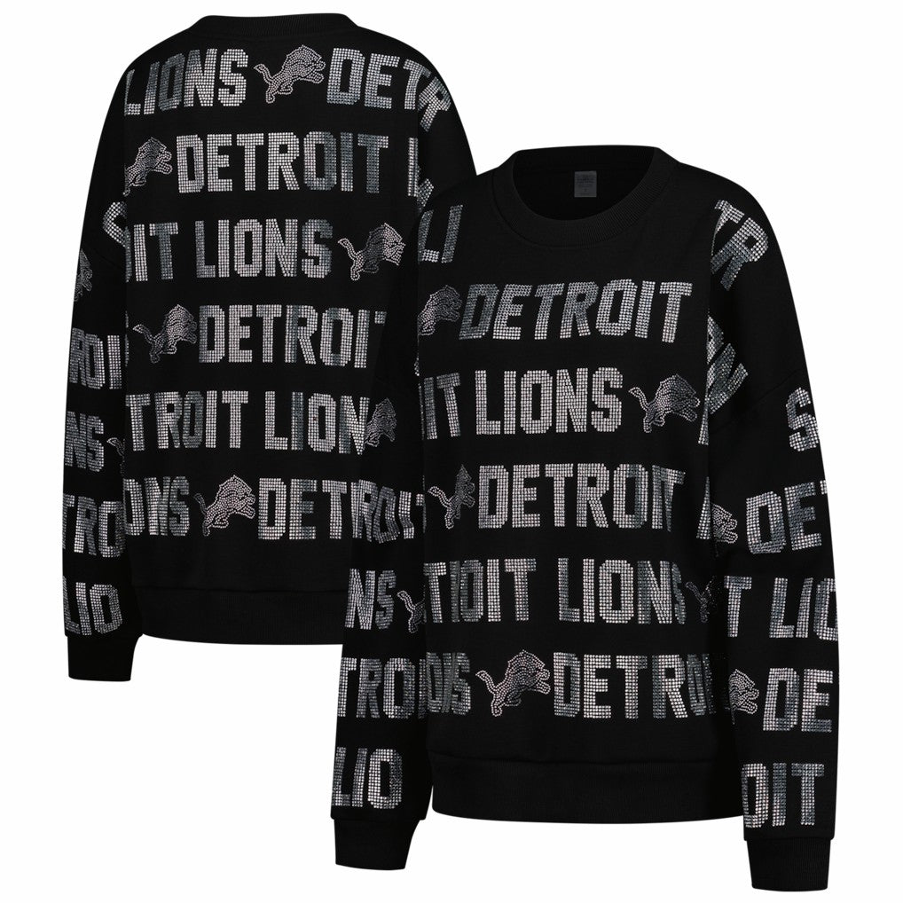 Detroit Lions Gameday Couture Women's Oversized Hype Era Rhinestone Text Sweatshirt Black | NFL
