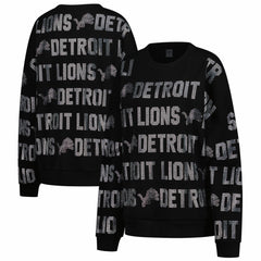 Detroit Lions Gameday Couture Women's Oversized Hype Era Rhinestone Text Sweatshirt Black | NFL