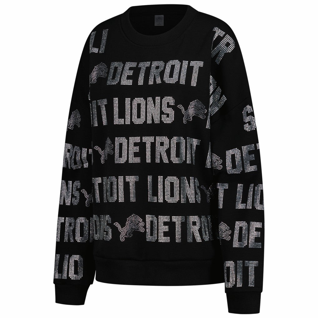 Detroit Lions Gameday Couture Women's Oversized Hype Era Rhinestone Text Sweatshirt Black | NFL