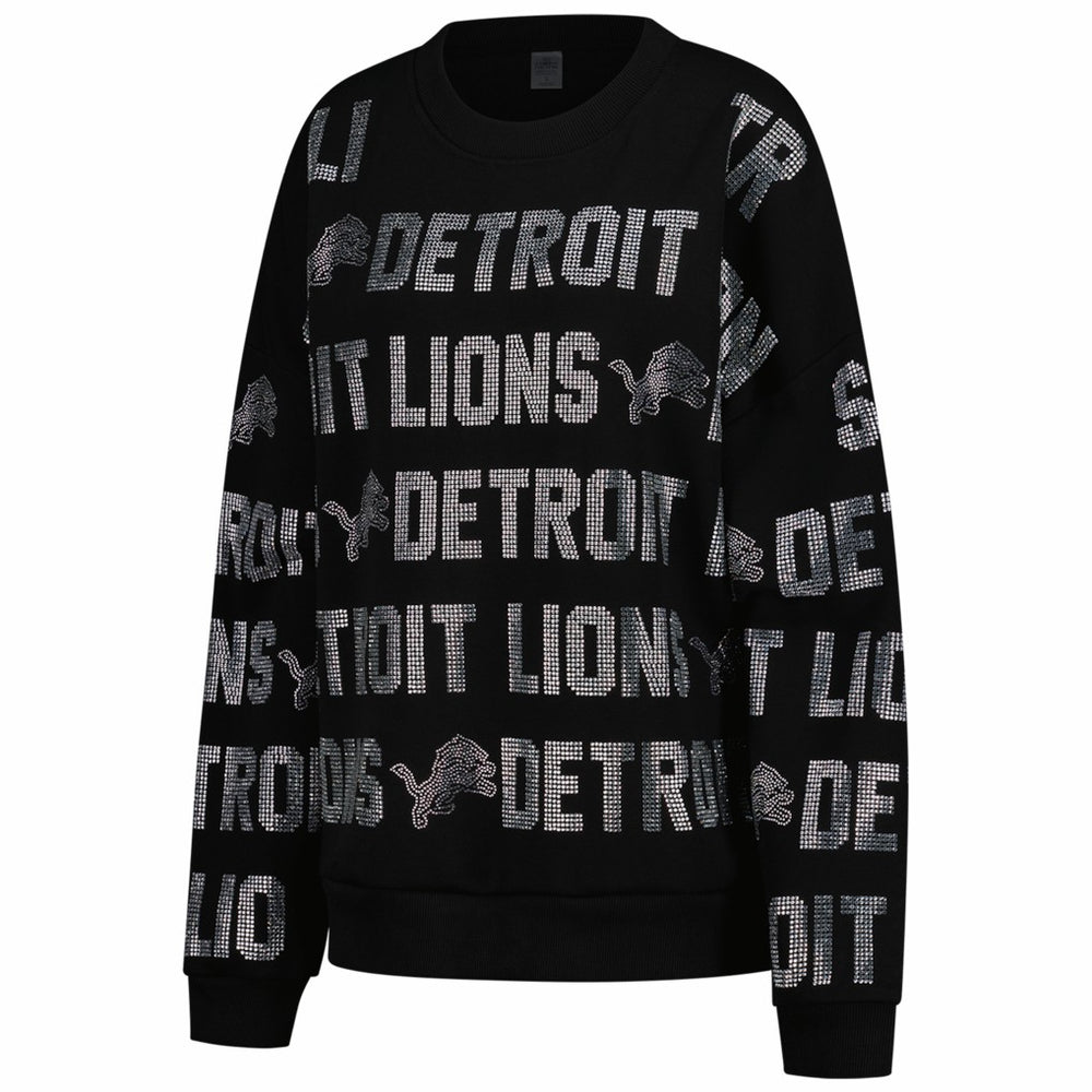 Detroit Lions Gameday Couture Women's Oversized Hype Era Rhinestone Text Sweatshirt Black | NFL