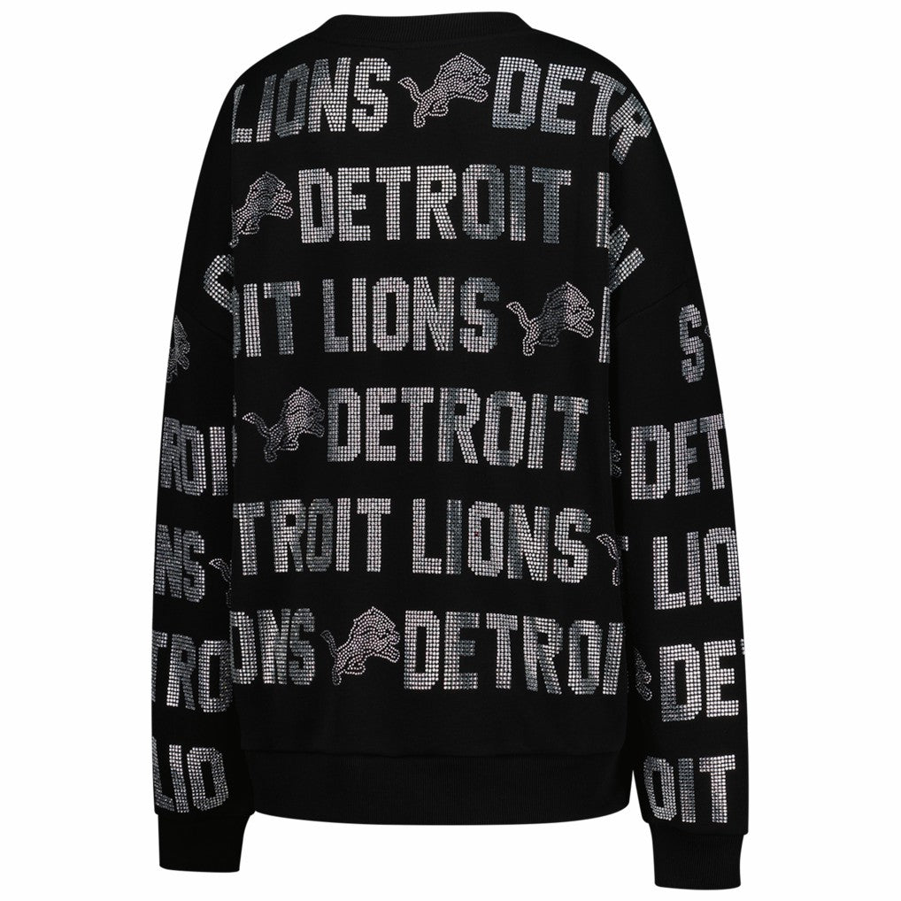 Detroit Lions Gameday Couture Women's Oversized Hype Era Rhinestone Text Sweatshirt Black | NFL