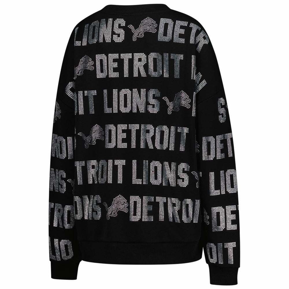Detroit Lions Gameday Couture Women's Oversized Hype Era Rhinestone Text Sweatshirt Black | NFL