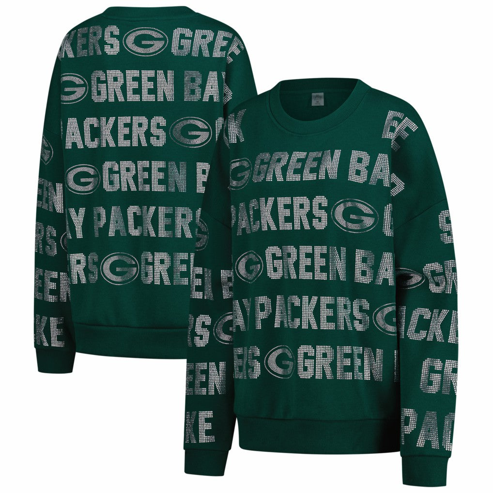 Green Bay Packers Gameday Couture Women's Oversized Hype Era Rhinestone Text Sweatshirt Green | NFL