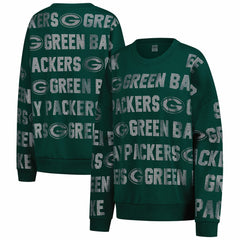 Green Bay Packers Gameday Couture Women's Oversized Hype Era Rhinestone Text Sweatshirt Green | NFL