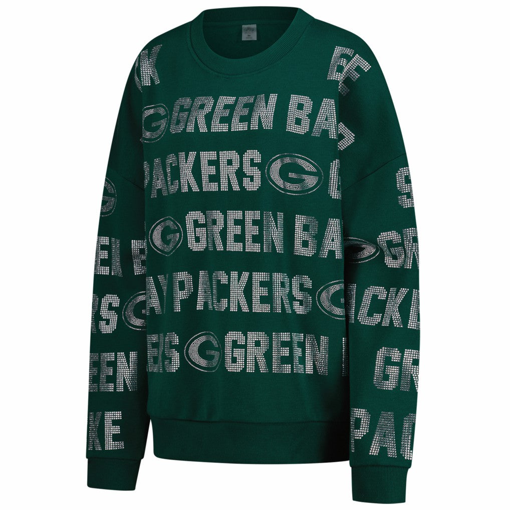 Green Bay Packers Gameday Couture Women's Oversized Hype Era Rhinestone Text Sweatshirt Green | NFL