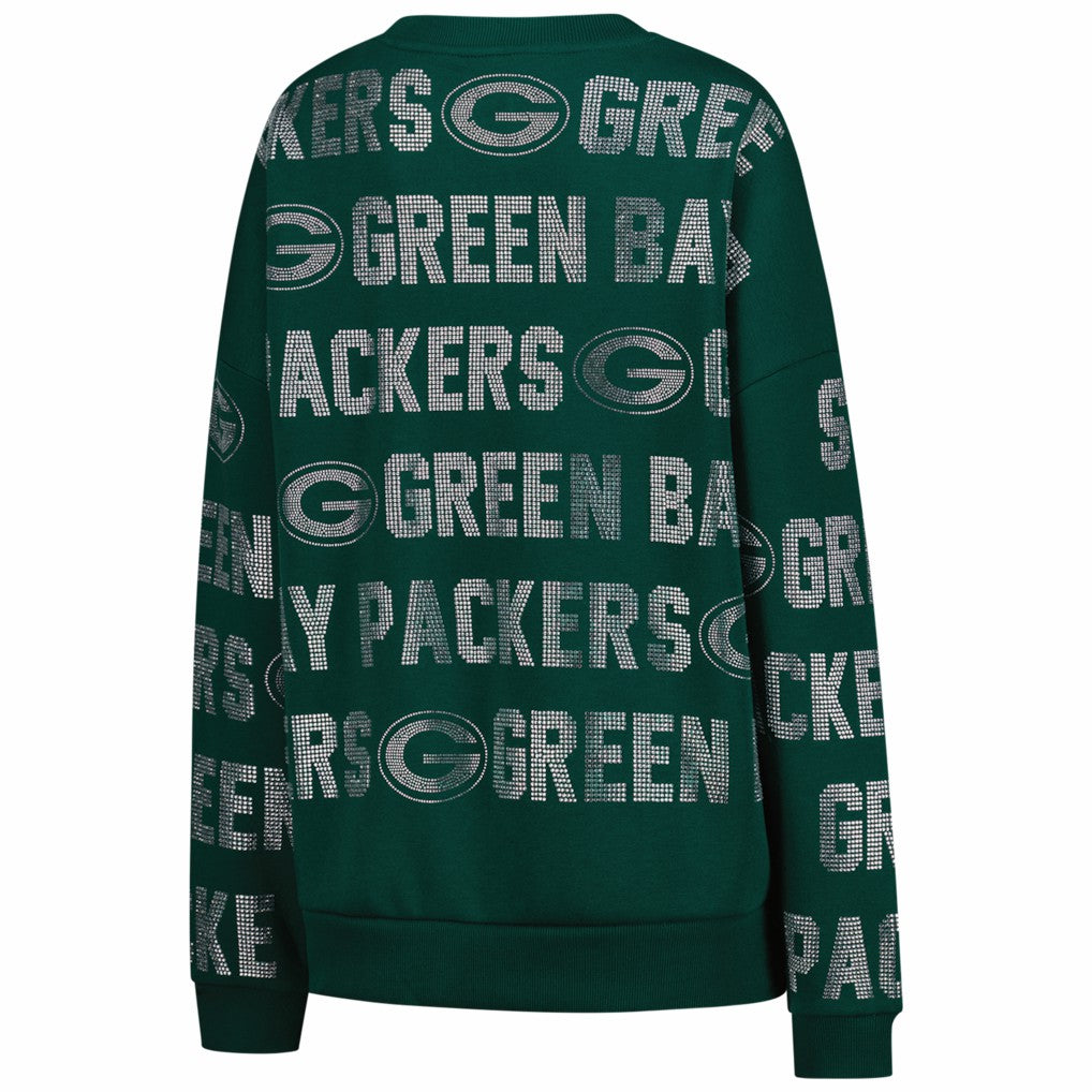 Green Bay Packers Gameday Couture Women's Oversized Hype Era Rhinestone Text Sweatshirt Green | NFL