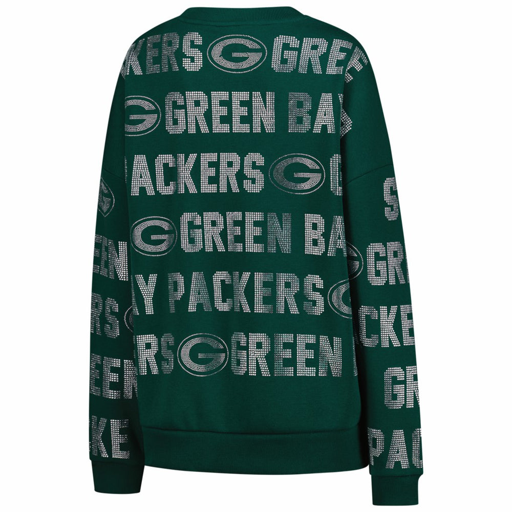 Green Bay Packers Gameday Couture Women's Oversized Hype Era Rhinestone Text Sweatshirt Green | NFL