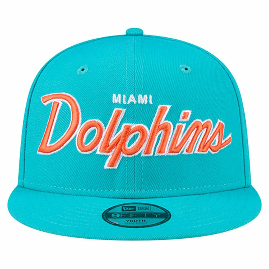 Miami Dolphins New Era Youth Main Script 9FIFTY Snapback Hat Aqua | NFL