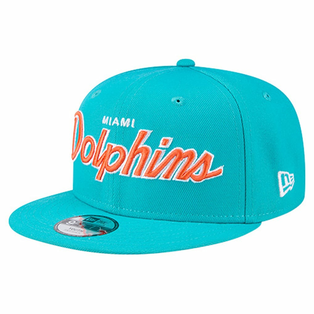 Miami Dolphins New Era Youth Main Script 9FIFTY Snapback Hat Aqua | NFL