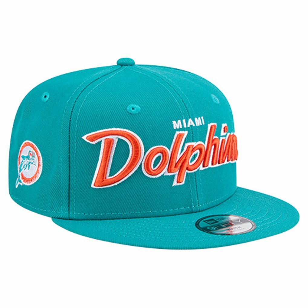 Miami Dolphins New Era Youth Main Script 9FIFTY Snapback Hat Aqua | NFL