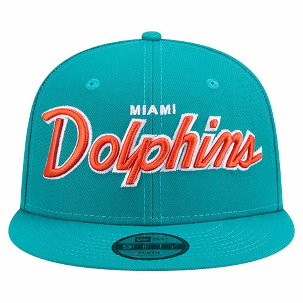 Miami Dolphins New Era Youth Main Script 9FIFTY Snapback Hat Aqua | NFL