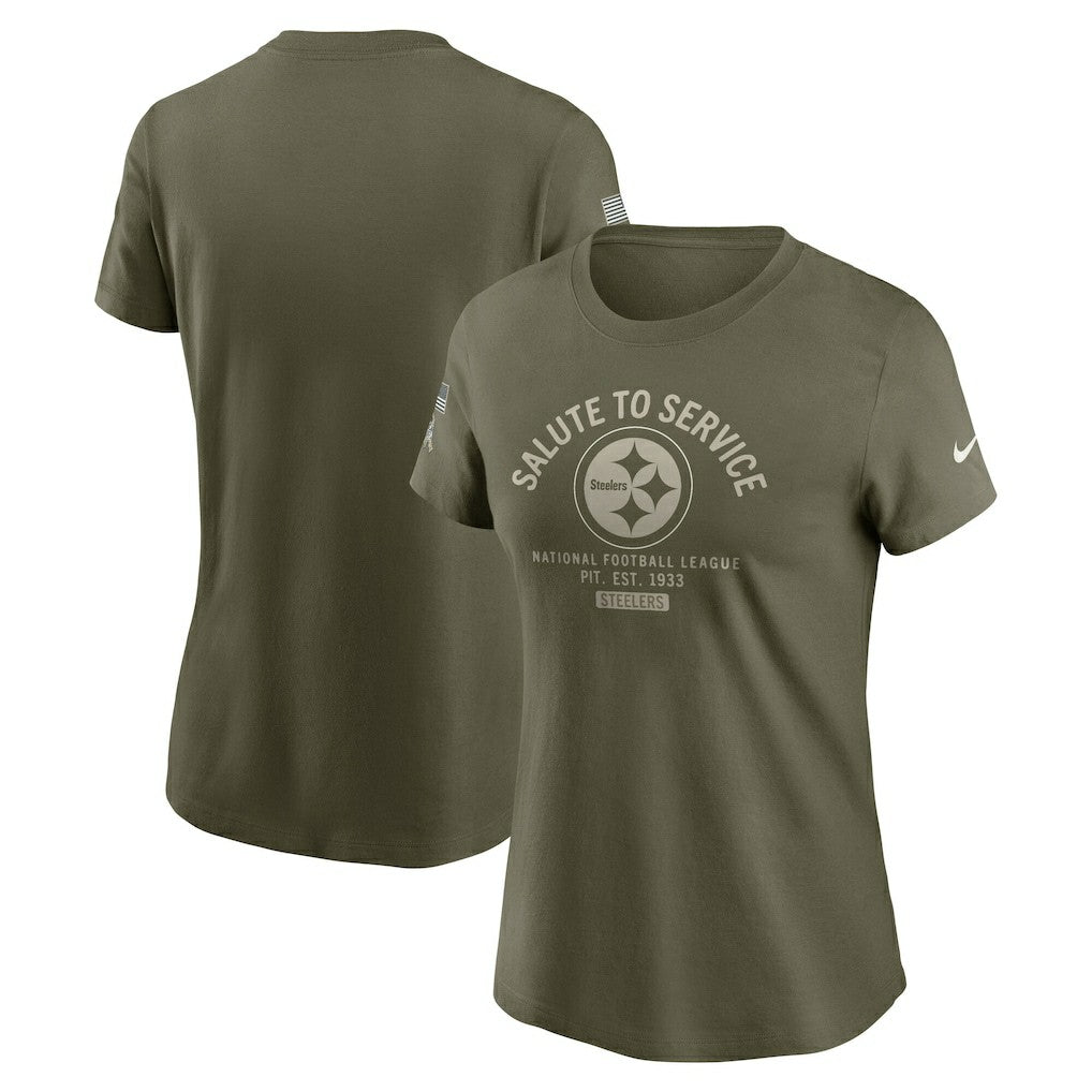 Pittsburgh Steelers Women's 2025 Salute to Service Sideline T-Shirt Olive | Nike for Sale