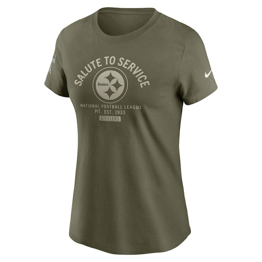 Pittsburgh Steelers Women's 2025 Salute to Service Sideline T-Shirt Olive | Nike for Sale