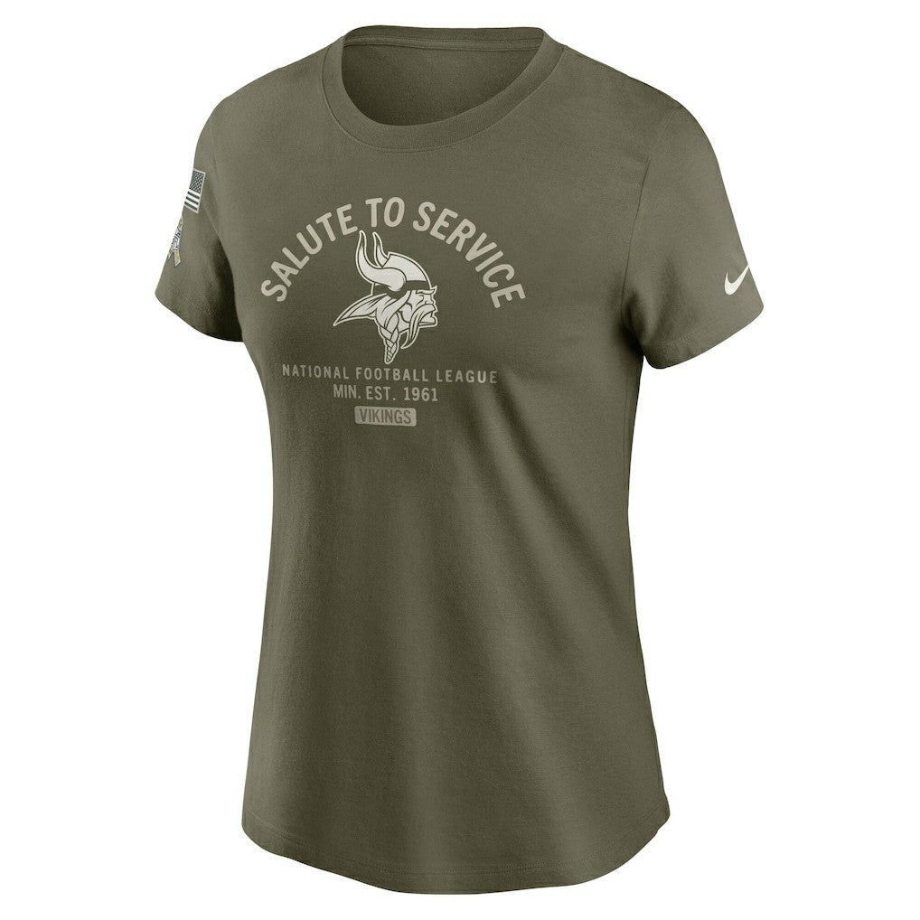 Minnesota Vikings Women's 2025 Salute to Service Sideline T-Shirt Olive | Nike for Sale