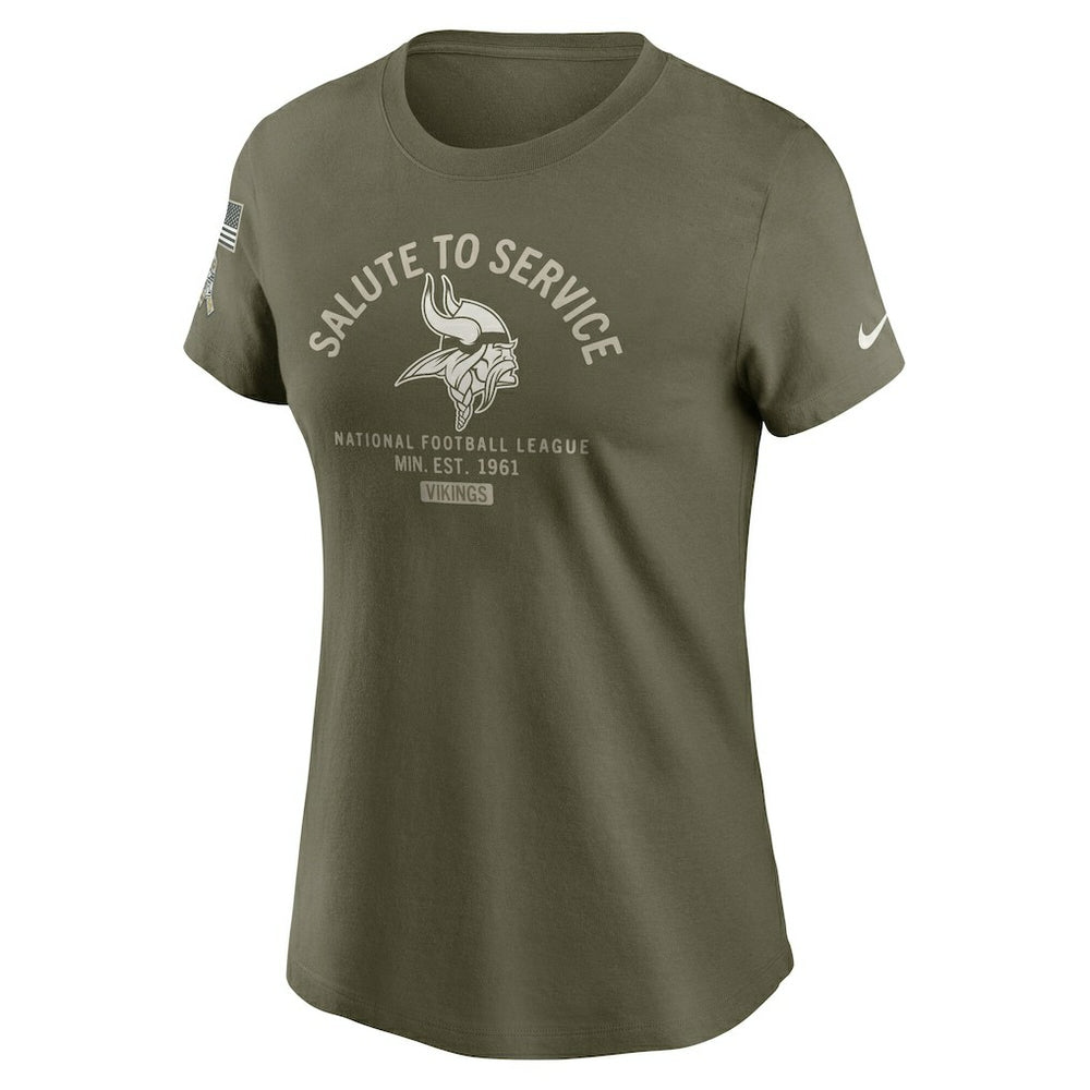 Minnesota Vikings Women's 2025 Salute to Service Sideline T-Shirt Olive | Nike for Sale